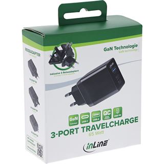InLine 3-Port TravelCharge, 65W USB-Netzteil, 2x USB-C, 1x USB-A,