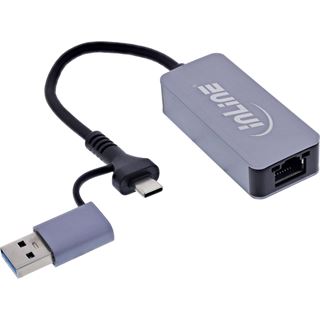 InLine USB 3.2 zu 5 Gb/s Netzwerk-Adapter, USB-C+USB-A Adapter zu RJ45