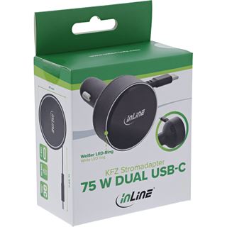 InLine Dual USB-C KFZ Stromadapter 12/24V, ausziehbares Kabel +