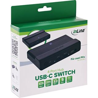 InLine USB-C Switch, Umschalter f&uuml;r 2 PCs, 4-Port Hub, USB 3.2