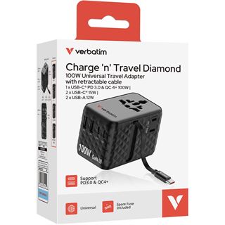VERBATIM CHARGE 'N' TRAVEL 100W UNIVERSAL TRAVEL ADAPTER