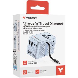 VERBATIM CHARGE 'N' TRAVEL 100W UNIVERSAL TRAVEL ADAPTER