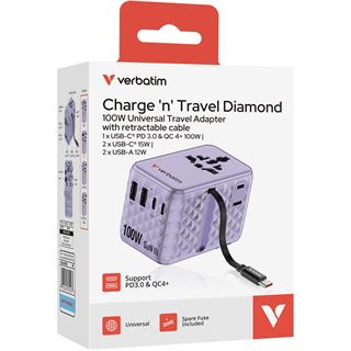 VERBATIM CHARGE 'N' TRAVEL 100W UNIVERSAL TRAVEL ADAPTER