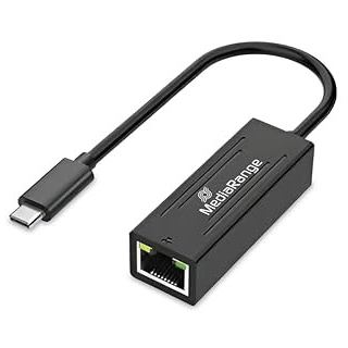 MediaRange USB-C Netzwerkadaper mit RJ45 Port,20cm, sw