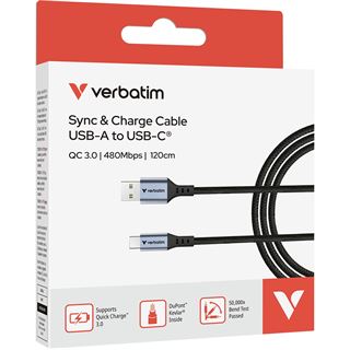 1.20m Verbatim USB2.0 Anschlusskabel QuickCharge USB A Stecker auf