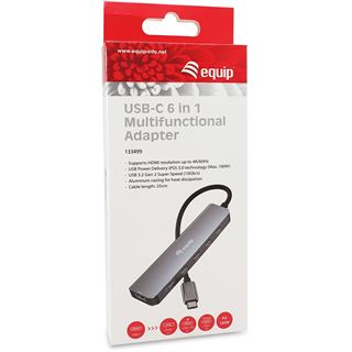 Equip Adapter USB-C->HDMI/3xUSB-C/USB PD 4K/ 60Hz 0.25m Alu.