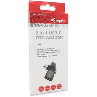 Equip Adapter USB-C->2xUSB-C 10Gbps PD 100W Alu.