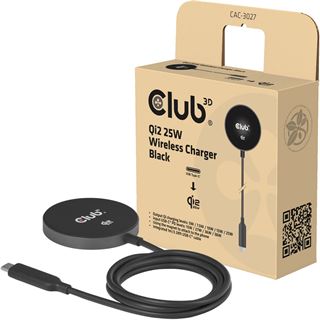 Club 3D Ladeger&auml;t wireless Qi2 USB-C 25Watt, schwarz retail