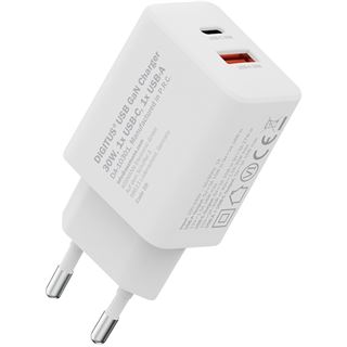 Digitus USB-Ladeger&auml;t GaN 30W, 1x USB-C, 1x USB-A wei&szlig;