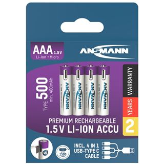 ANSMANN USB-Akkus mit Ladekabel Premium Li-Ion Micro AAA 400 mAh, 8