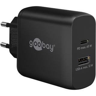 Goobay USB-C PD Dual-Schnellladeger&auml;t 45 Watt (schwarz, 1x