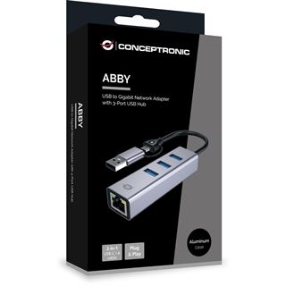 Conceptronic Adapter USB-C/-A3.0->GbE+3x-A3.0 5Gbs gr