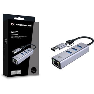 Conceptronic Adapter USB-C/-A3.0->GbE+3x-A3.0 5Gbs gr