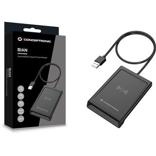Conceptronic Dual-Interf. Smart-ID Kartenleser USB-A schwarz