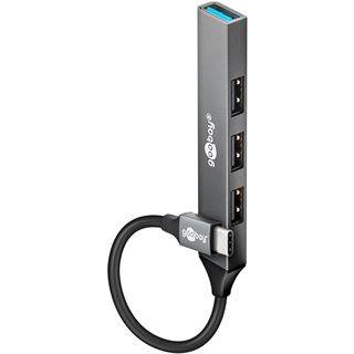 goobay USB-Hub Slim 4-Port USB-Hub, USB-C auf USB-A, 5 Gbit/s grau