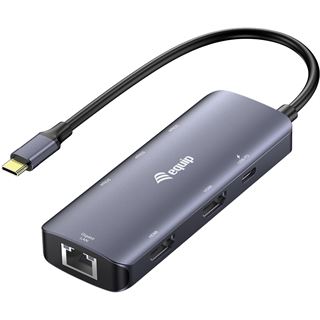Equip Adapter USB-C->2xHDMI/RJ45/2xUSB-A/USB-C3.2 St/Bu grau