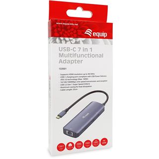 Equip Adapter USB-C->2xHDMI/RJ45/2xUSB-A/USB-C3.2 St/Bu grau