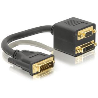 Delock DVI-I Adapter DVI 24+5 Stecker auf DVI 24+5 Buchse + VGA 15pol