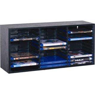 Beco Holzregal für 33 Blu-Ray Boxen, mit Federmechanik, schwarz,