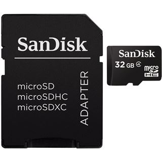 32 GB SanDisk Standard microSDHC Class 4 Bulk inkl. Adapter auf SD