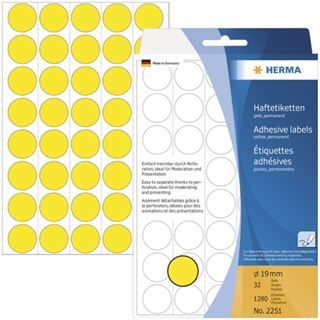 Herma 2251 gelb rund Vielzwecketiketten 1.9x1.9 cm (32 Blatt (1280