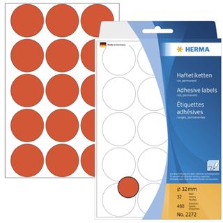 Herma 2272 rot rund Vielzwecketiketten 3.2x3.2 cm (32 Blatt (480