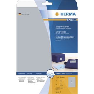 Herma 4117 silber Folie Universal-Etiketten 21.0x29.7 cm (25 Blatt