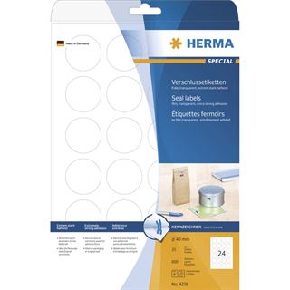 Herma 4236 transparent Verschlussetiketten 4x4 cm (25 Blatt (600