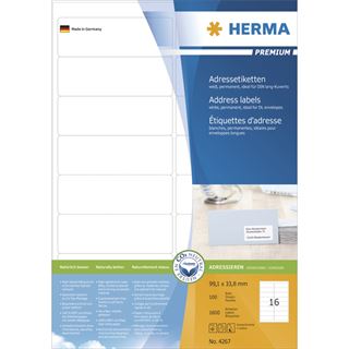 Herma 4267 Adressetiketten 9.91x3.38 cm (100 Blatt (1600 Etiketten))