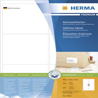 Herma 4653 Premium Adressetiketten 9.91x9.31 cm (100 Blatt (600