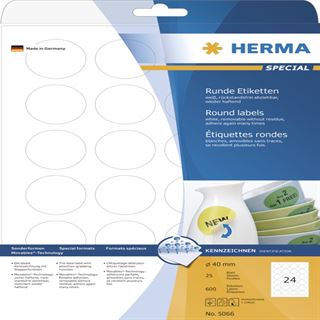 Herma 5066 rund ablösbar Universal-Etiketten 4x4 cm (25 Blatt