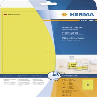 Herma 5144 neon-gelb Universal-Etiketten 9.91x6.67 cm (20 Blatt (160