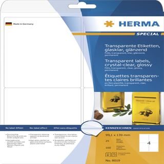 Herma 8019 glasklar Universal-Etiketten 9.91x1.39 cm (25 Blatt (100