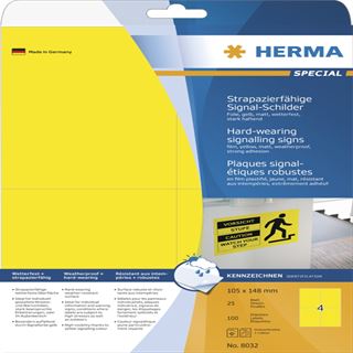 Herma 8032 strapazierf&auml;hig gelb Signal-Schilder 10.5x14.8 cm (25