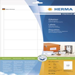 Herma 8628 Premium Universal-Etiketten 9.7x4,23 cm (10 Blatt (120