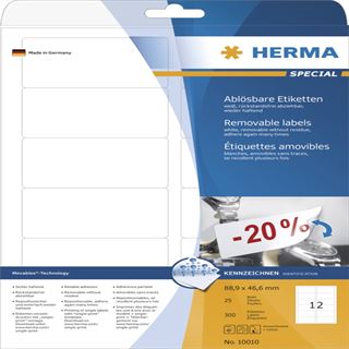 Herma 10010 abl&ouml;sbar Universal-Etiketten 8.89x4.66 cm (25 Blatt