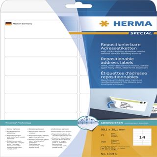 Herma 10016 repositionierbar Adressetiketten 9.91x3.81 cm (25 Blatt