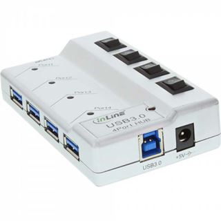 InLine USB 3.0 Hub, 4 Port, silber, mit Schalter, mit 3,5A Netzteil