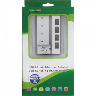 InLine USB 3.0 Hub, 4 Port, silber, mit Schalter, mit 3,5A Netzteil