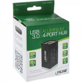InLine USB 3.0 Aluminium Hub, 4 Port, schwarz, mit 2,5A Netzteil