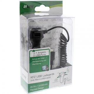 InLine USB KFZ Ladegerät Stromadapter, 12/24VDC zu 5V / 3.1A ,